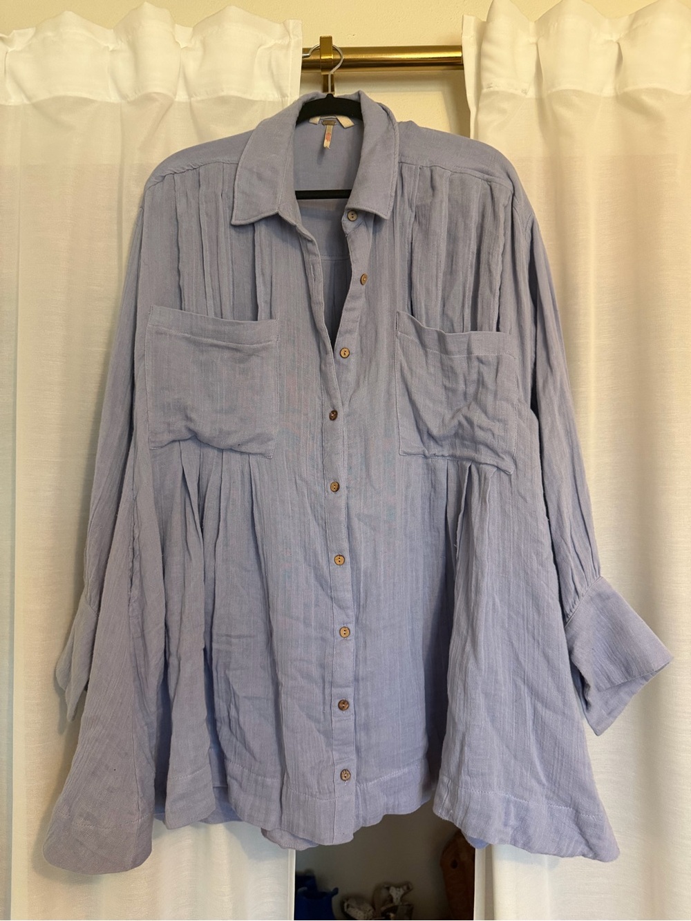 Free People Light Blue Women's Button-Up Tunic/Mini Dress